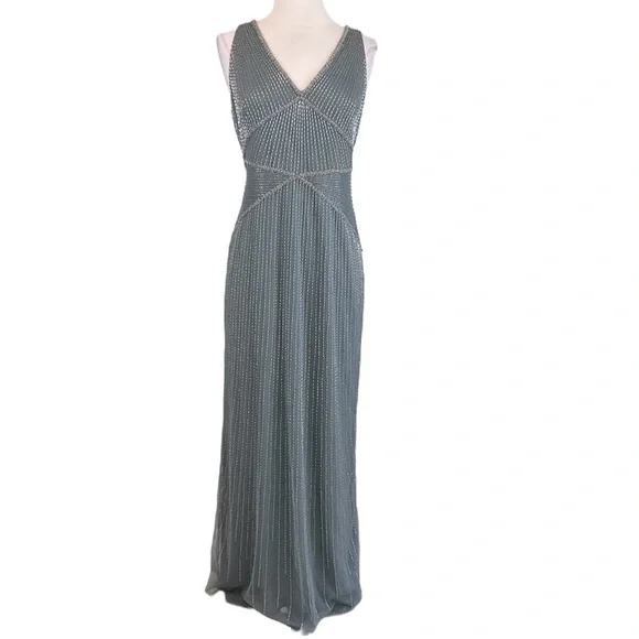 adrianna papell beaded v neck dress Adrianna Papell 40395 main image 1
